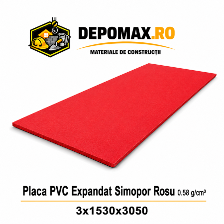Placa rigida PVC Simopor Rosu 0.58 g/cm3, 3x1530x3050 mm